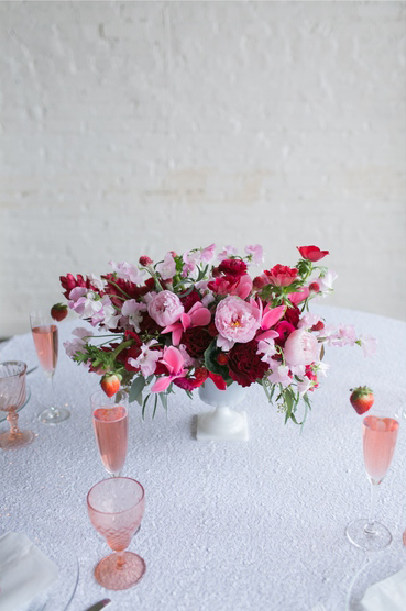white sequin tablecloth pink goblets
